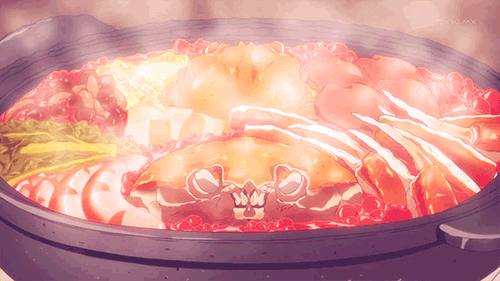 anime food,potato,crab,shrimp,tofu,meats,bean
