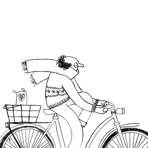 bike,scarf,happy,dog,illustration,drawing,comic,ride,feminism