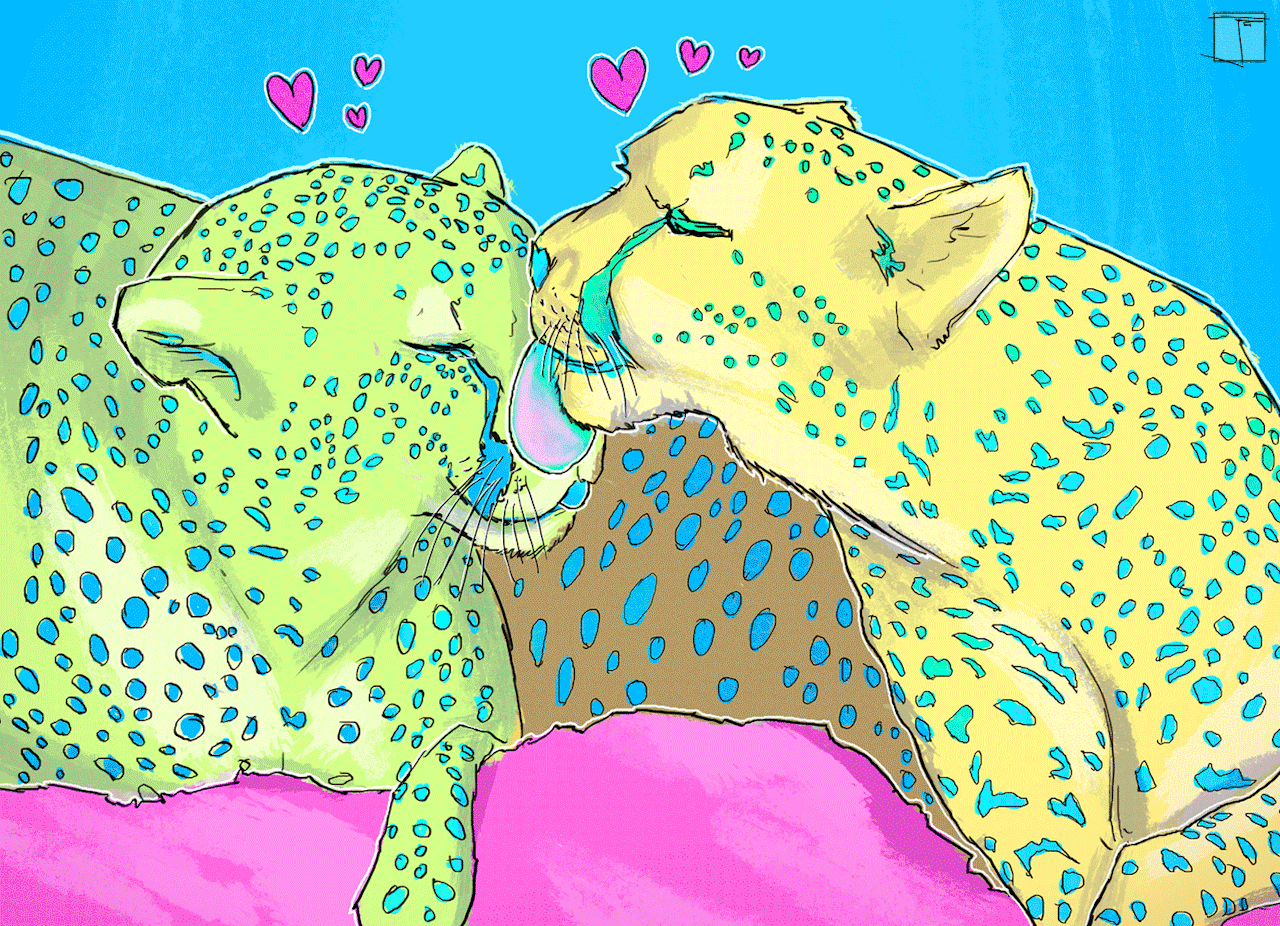 cheetah,animal love,love,trippy,psychedelic,colorful,digital art,relationship,psychedelia,superphazed,animal art,fake beer,non alcoholic beer