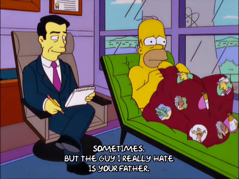 nervous,homer simpson,episode 19,scared,upset,season 11,speaking,listening,therapy,11x19,therapist,taking notes