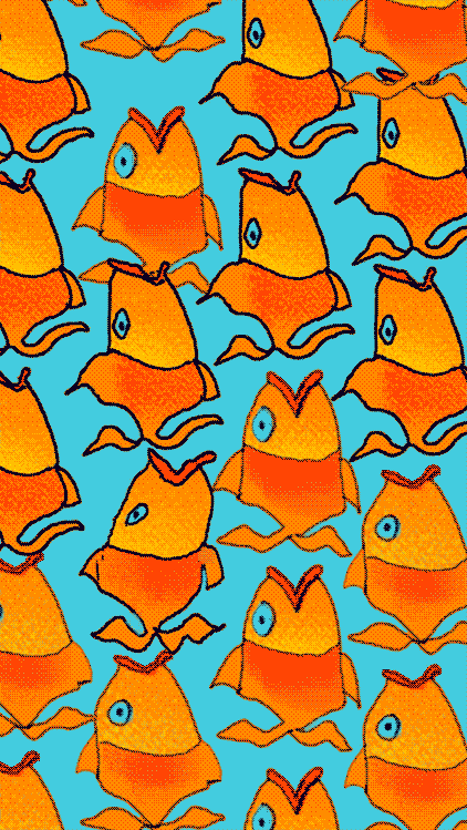 psychedelic,trippy,artists on tumblr,fish,swim,goldfish,rhythm,repetition,daxnorman
