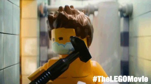emmet,good morning,movie,hair,lego,gifset,the lego movie,lego movie,routine,everything is awesome,funny