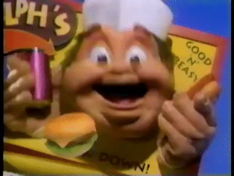 cheeseburger,90s,eating,commercials,burger,board game,chomp,eat at ralphs
