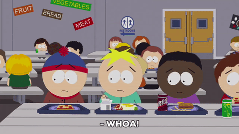 stan marsh,scared,butters stotch,table,lunch,token black,shaking,clyde donovan,lunchroom