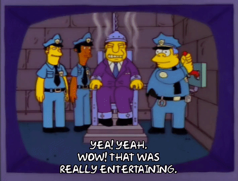 electric chair,pain,season 9,episode 18,applause,chief wiggum,cops,eddie,lou,mayor quimby,9x18,execution