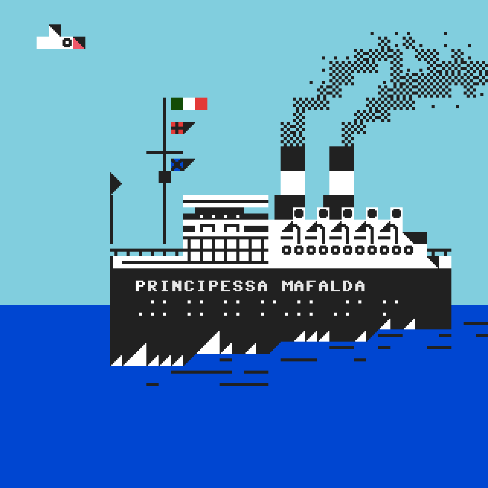 petscii,principessa mafalda,sea,boat,italy,8bit,piroscafo