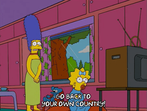 tv,marge simpson,episode 2,angry,maggie simpson,season 17,pointing,get out,17x02,confrontation,love disney