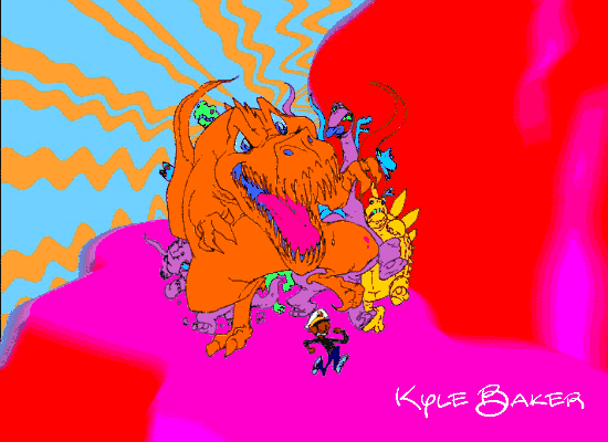 trippy,psychadelic,t rex,colorful