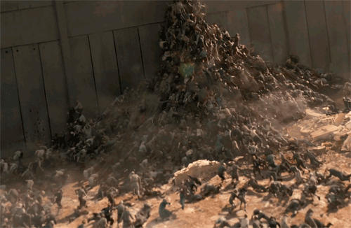 world war z,zombie attack,zombies,movies,city wall,marc foster,zombies climbing up pile of zombies