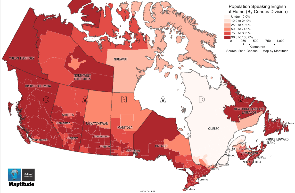 Где правда канада. Карта плотности населения Канады. Языковая карта Канады. Карта языков Канады. Языки Канады.