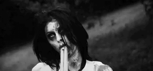 Animated GIF: suicide zombie dying.