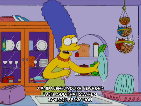 dishes,marge simpson,episode 3,season 20,singing,kitchen,cleaning,20x03