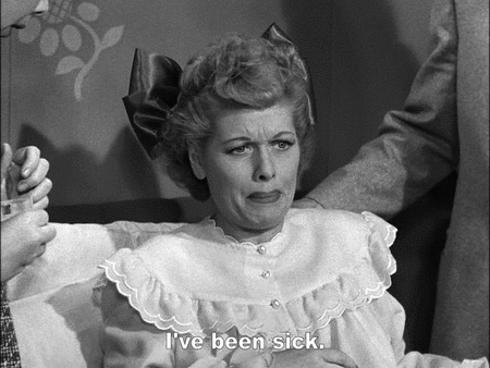 ill,flu,fever,i love lucy,sick,television,black and white,cold