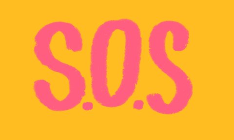 sos,help,bright,color,yellow,pink,neon,lettering,911,denyse mitterhofer