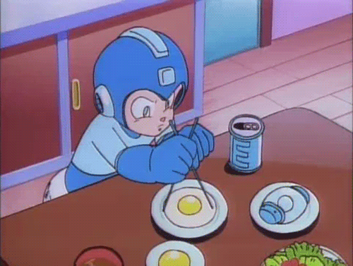 mega man,egg,food,chopsticks