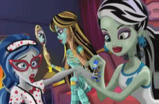 monster high,draculaura,frankie stein,cleo de nile,dead tired,ghoulia yelps,i love you boys,thanks for being,oh hey its me