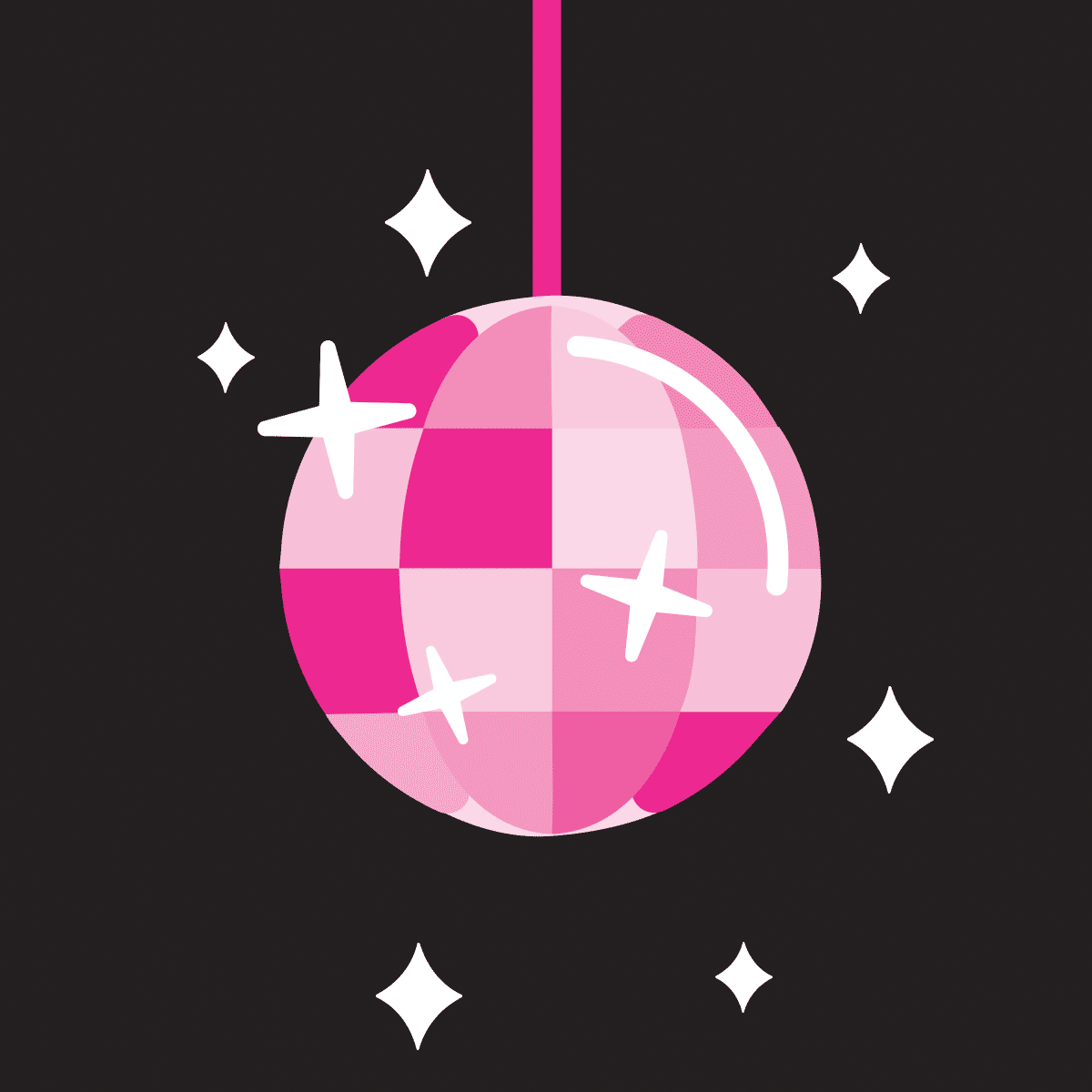party,disco ball,dj,sparkle,saturday night fever,feel good,disco,spinning,dance,happy,illustration,pink,spin,energy,eighties,dance party,devo,get down,kristin carder,jong woon,80s