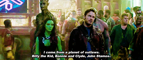 gamora,star lord,bonnie and clyde,drax the destroyer,marvel,guardians of the galaxy,groot,john stamos,peter quill,james gunn,complimentary