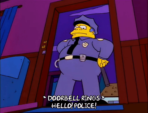season 8,episode 20,hello,police,chief wiggum,nervous,8x20,doorbell,arrive