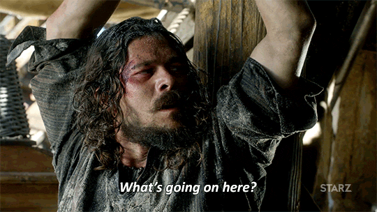 whats going on,season 4,wtf,confused,starz,pirate,silver,black sails,confusion,explain,what is happening,luke arnold,04x02,long john silver,what is going on,whats happening