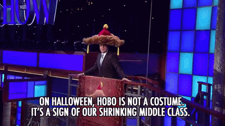 halloween,stephen colbert,costume,late show,wisdom,hobo,furry hat