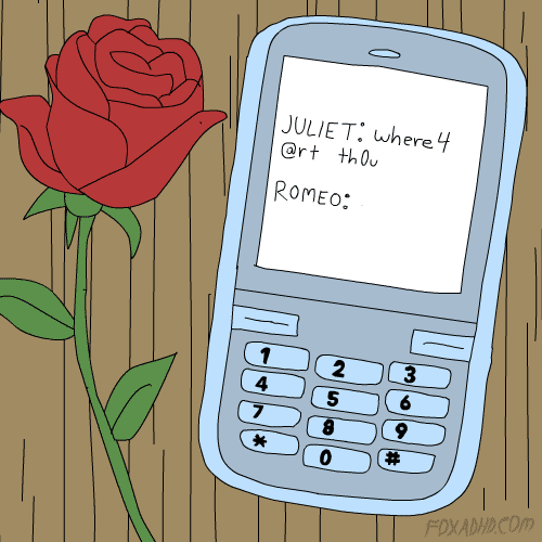 message,romeo,lovet,romeo and juliet,cell phone,sean solomon,love,cute,lol,fox,text,phone,animation domination,fox adhd,luv,brb,juliet,ad,animation domination high def,valentines day