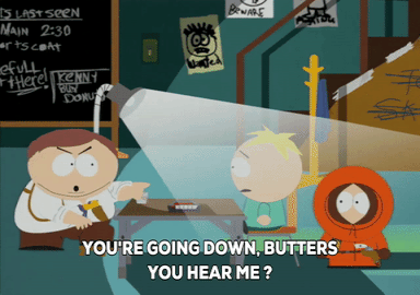 angry,eric cartman,interview,kenny mccormick,butters stotch,detective