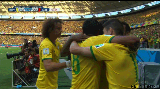goal,ass,brazil,first,neymar,oops,world cup,celebrating,while,thiago silva,busts