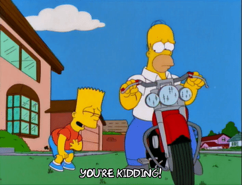 11x08,kidding,homer simpson,bart simpson,episode 8,laughing,season 11,motorcycle