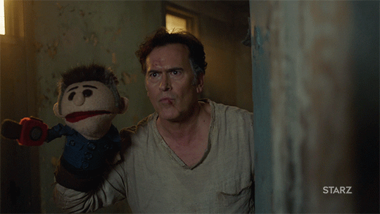 tv,season 2,weird,yes,starz,ash vs evil dead,nod,bruce campbell,ash williams,puppet,agree,agreement,ashley williams,lets do this,lets go