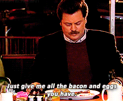 bacon,eggs,tv,parks and recreation,hungry,ron swanson,nick offerman