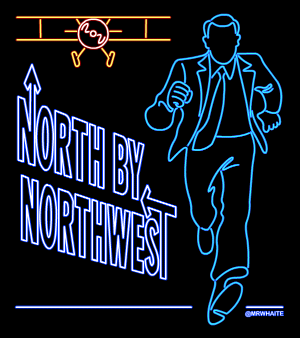 movie poster,north by northwest,neon