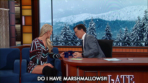winter,stephen colbert,late show,lindsey vonn,hot chocolate,hot coco,marshmallow
