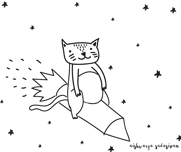 cat,illustration,space,photoshop