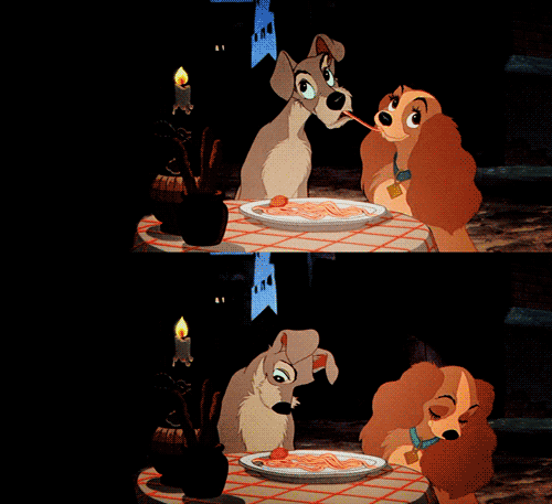 romantic,lady and the tramp,cartoon,spaghetti and meatballs