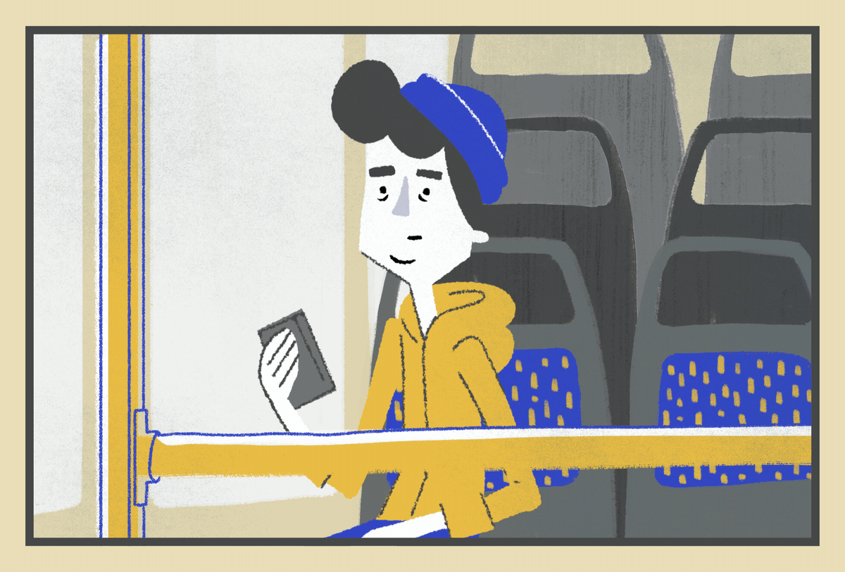 illustration,bus,music,animation,loop,video,couple,drawing,phone,character,comic,ride,relationship,jeff buckley