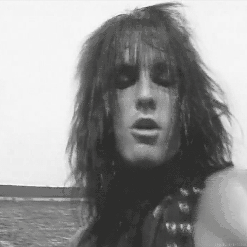 nikki sixx,motley crue,you stupid,glam metal,music,lovey,black and white,80s,rock,show,young,glam,love it,bassist,1980s music,smile
