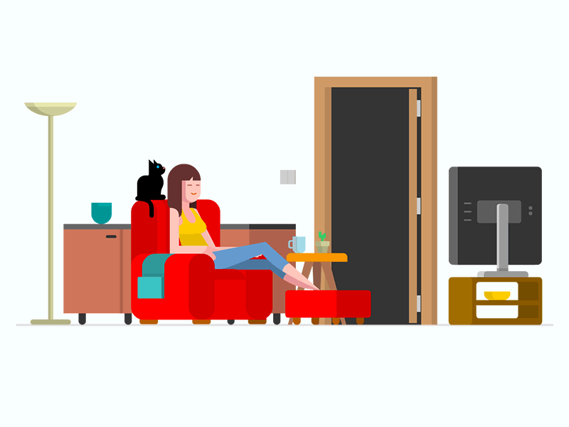 flat,rest,couch,tv,animation,cat,game,girl