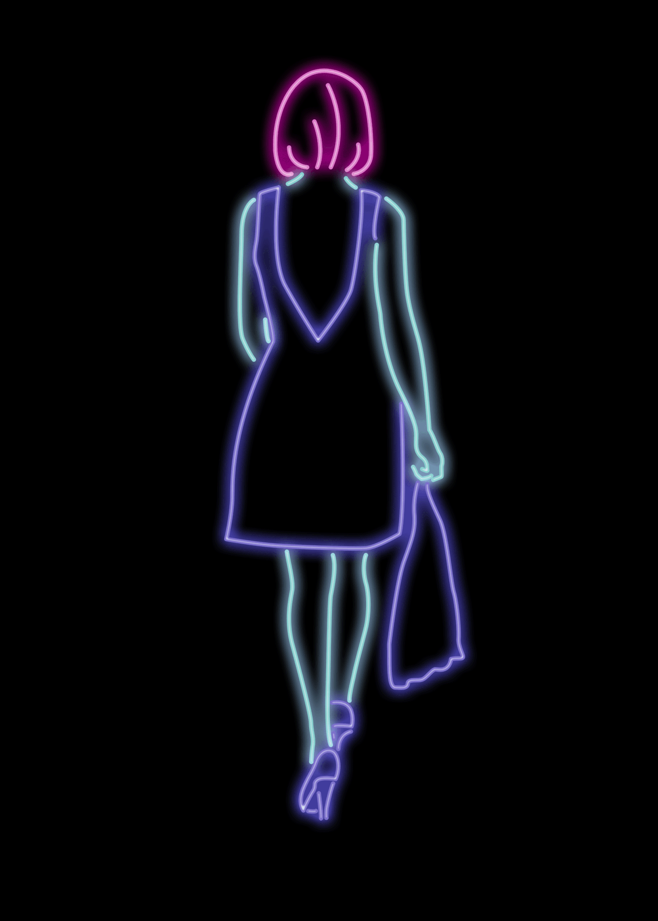 neon,artists on tumblr,okay bye,walk away,high heels,woman,neon lights,strut,pulp,neon colors,pulp art,glow,bye,heels,noir,pop art,ok bye,neon art,neon hair