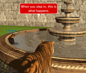 tiger,falling,fountain,glitch,fall,video game,ps3,psn,playstation network,water fountain,playstation home,ps home