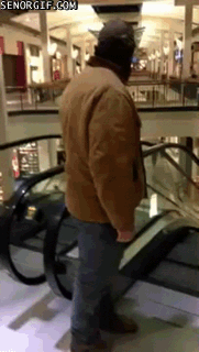 escalator,fail,home video,helicopter trick