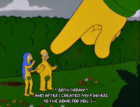 homer simpson,marge simpson,naked,episode 18,season 10,scared,worried,pointing,10x18