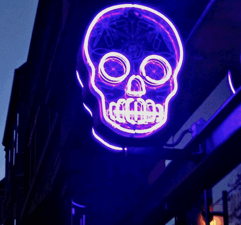 purple,skull,pulse,dark,neon,lights,sign,blinking,neon sign