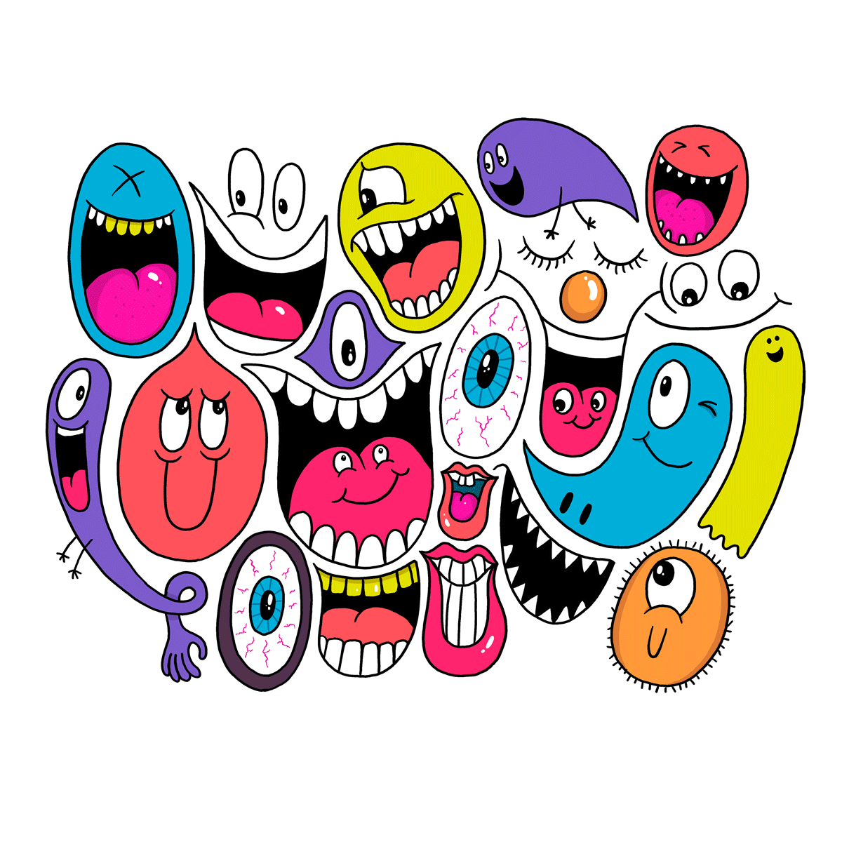 illustration,funny,monsters,faces