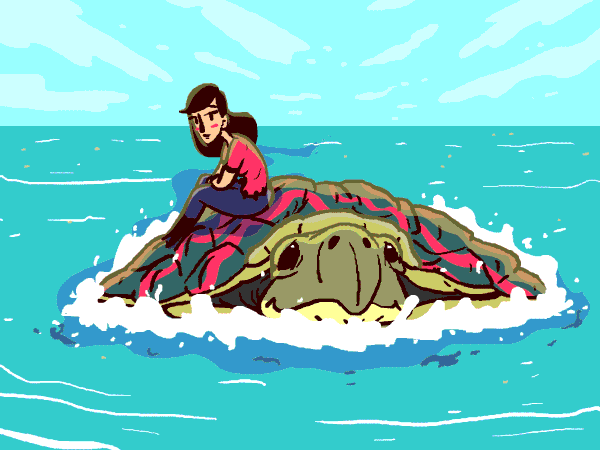 travel,woman,ocean,giant turtle