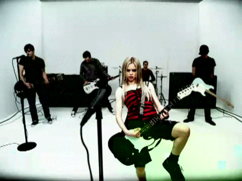 avril lavigne,electric guitar,mad,drums,emo,music,black,band,grunge,feminism,my chemical romance,all time low,sleeping with sirens,00s,simple plan,he wasnt,done with your shit,we can do it,peep hole,he wasnt video
