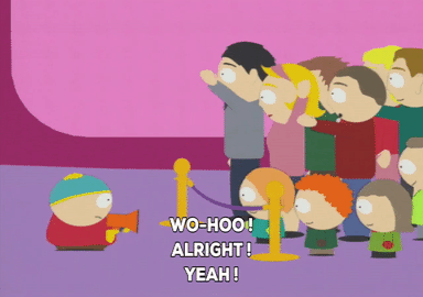 eric cartman,excited,running,crowd