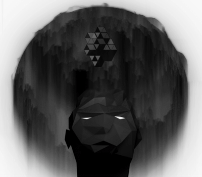 head,3d,geometric,black white