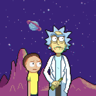 rick and morty,pixel art,glitch art,glitch,space,100 years rick and morty