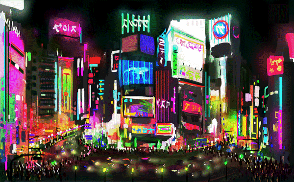 tokyo,city,psychedelic,phazed,downtown,psychedelia,night life,japan,colorful,multicolor